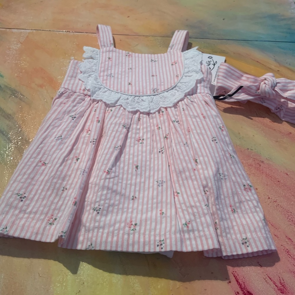 Pastourelle Pippa & Julie 3pc rosebud embroidered dress, bloomers &  headband